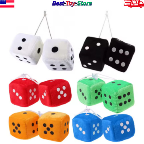 2PCS Plush Fuzzy Dice Car Rear View Mirror Decoration