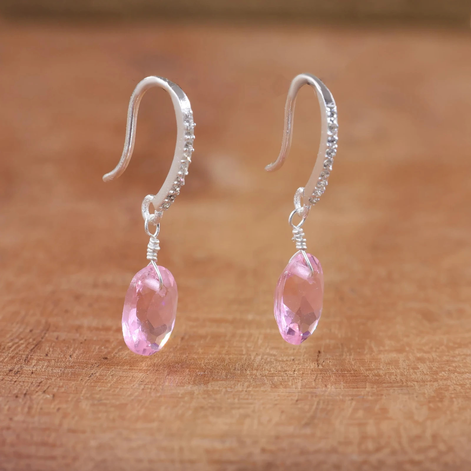 925 Silver Pink Morganite Earrings, Elegant Drop Earrings, Everyday Jewelry