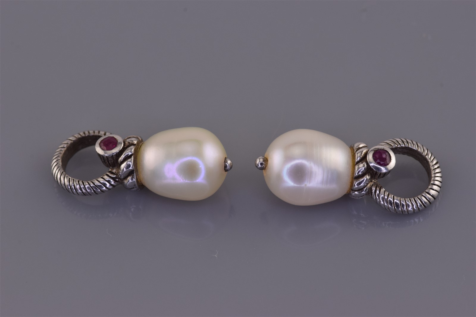 JUDITH RIPKA Sterling Silver Pearl & Ruby Accented 925 Dangling Earring Charms