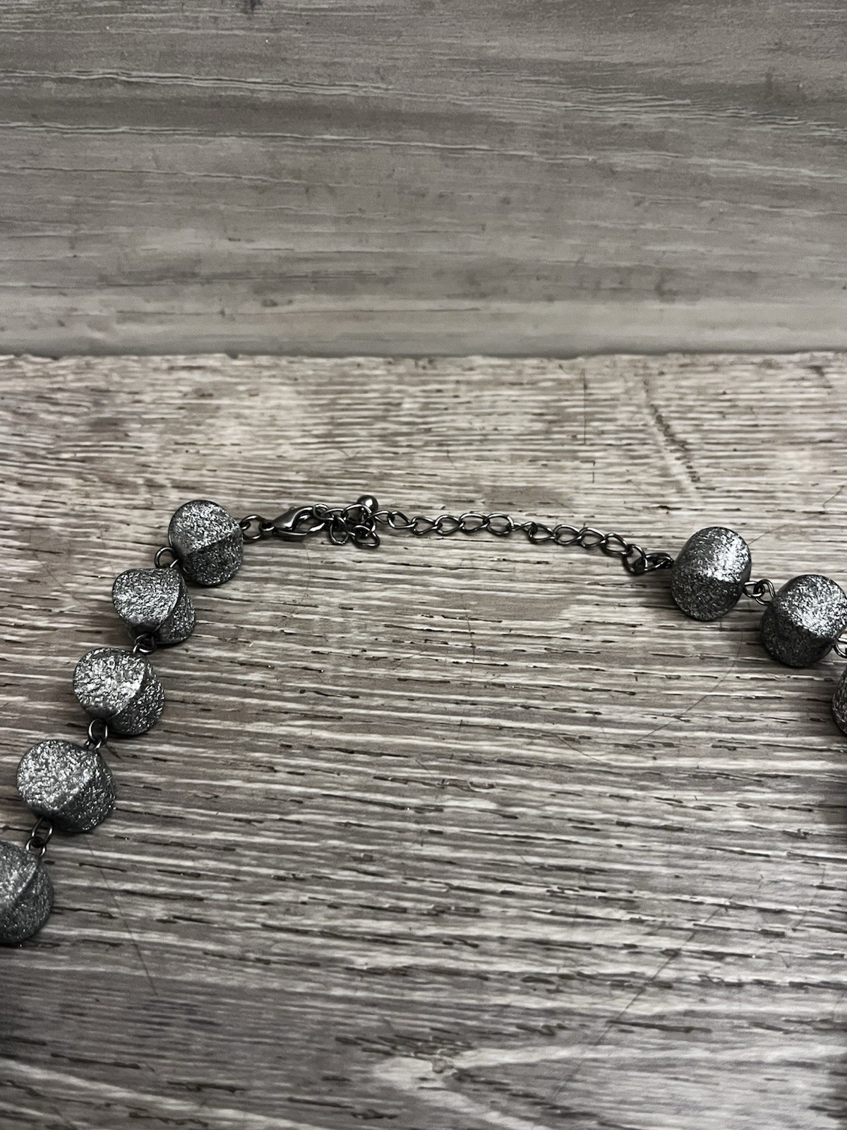 Gunmetal Geometric Statement Necklace Chunky Faceted Plastic Resin 18-20”