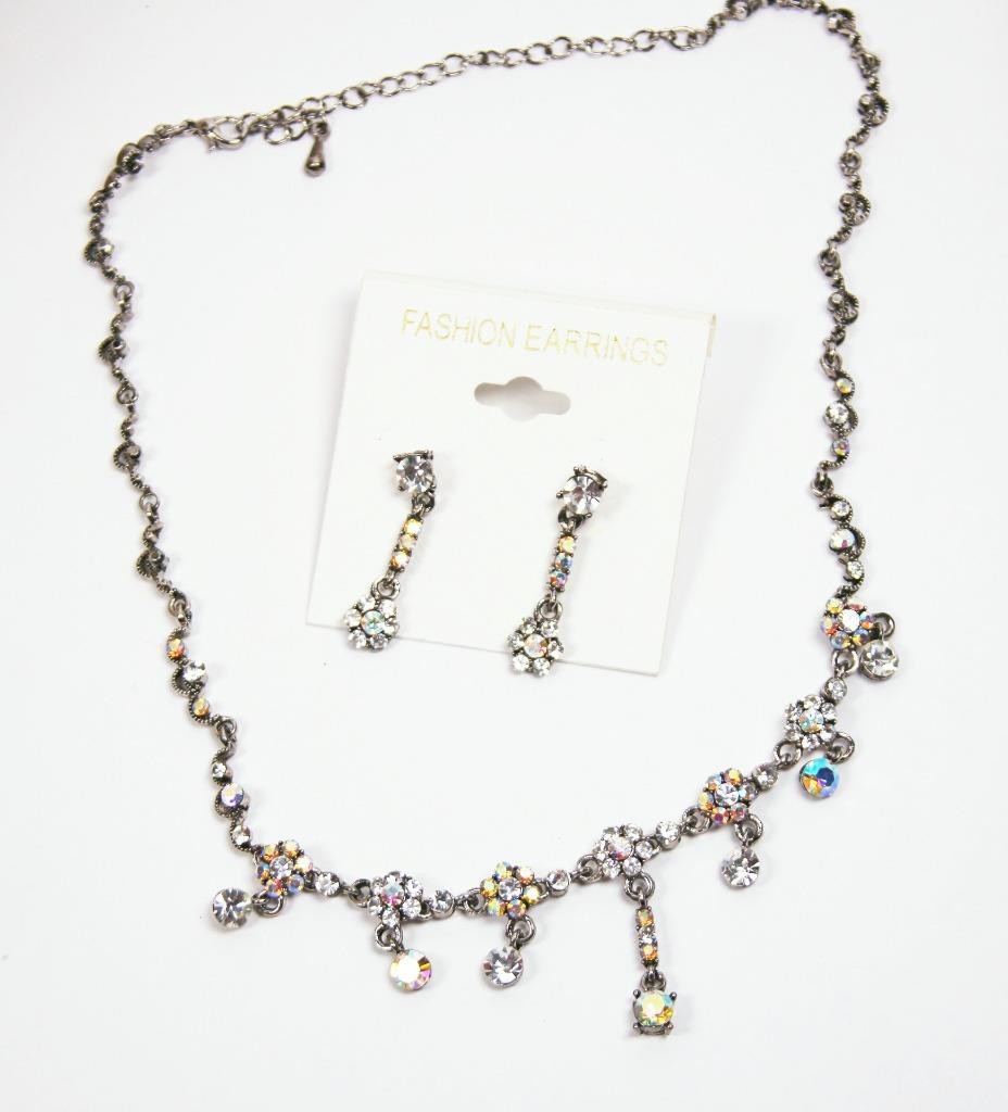 Rhinestone Cluster Necklace & Earrings Set Premium Fashion Jewelry jx44 New