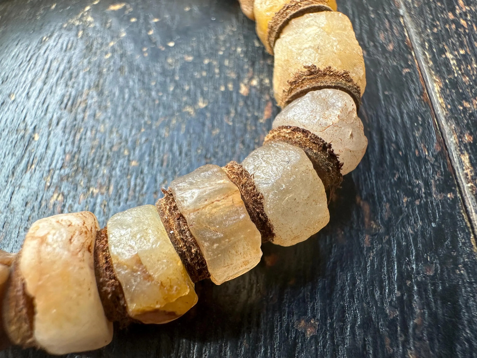 Ancient Mali Quartz Disk Bead Bracelet – African Trade Beads with Leather Space