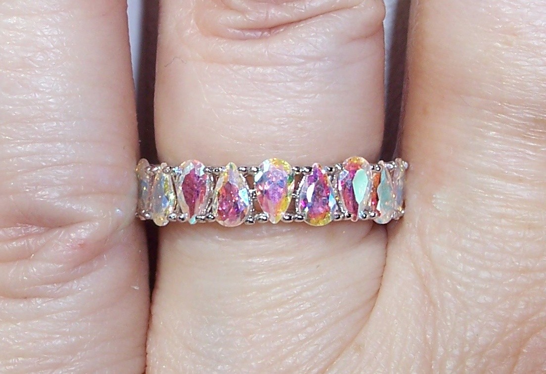 Simulated Mercury Mystic Topaz Ring Cubic Zirconia 925 Sterling Silver