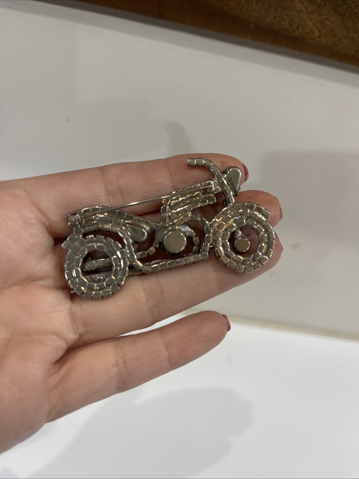 Vintage Rhinestone Motorcycle Brooch Unsigned Attributed To Dorothy Bauer