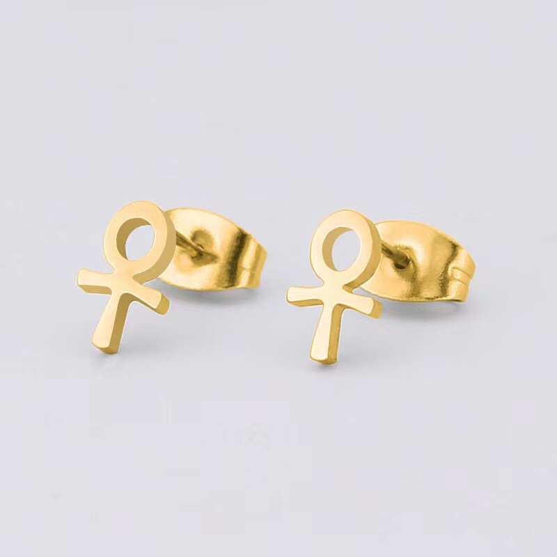 Men Women Key of Life Ankh Cross Stud Earrings Egyptian Jewelry Surgical Steel