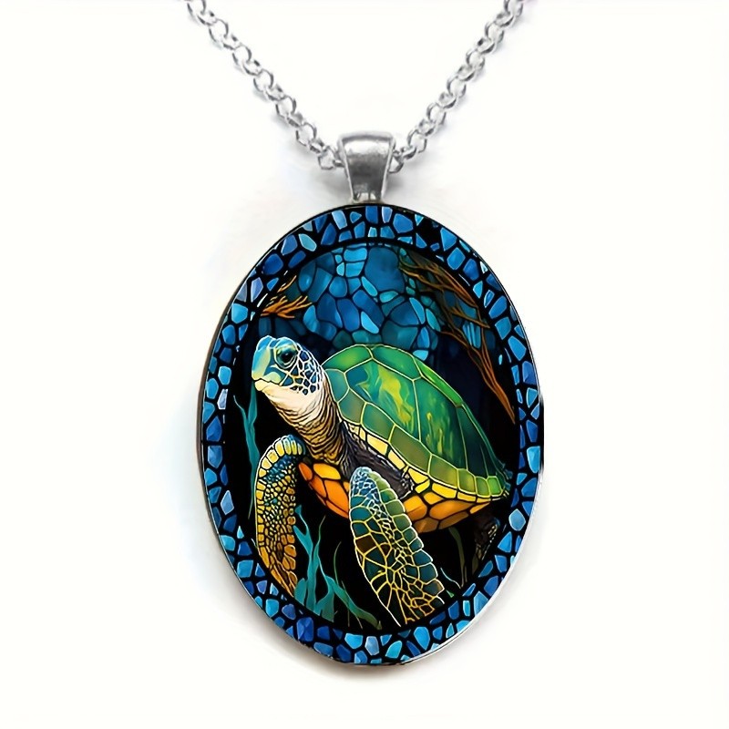 Sea Turtle Glass Necklace Romantic Pendant Gift Fathers Day Birthday Graduation