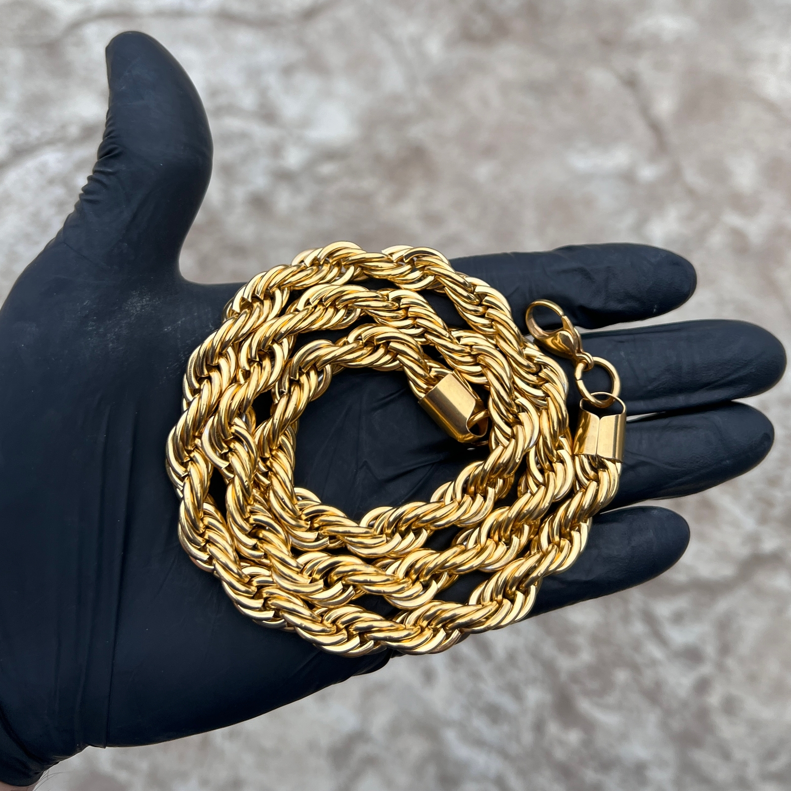 Mens 18k Gold Plated 316L Stainless Steel Rope Chain Hip Hop Necklace 10MM 24″