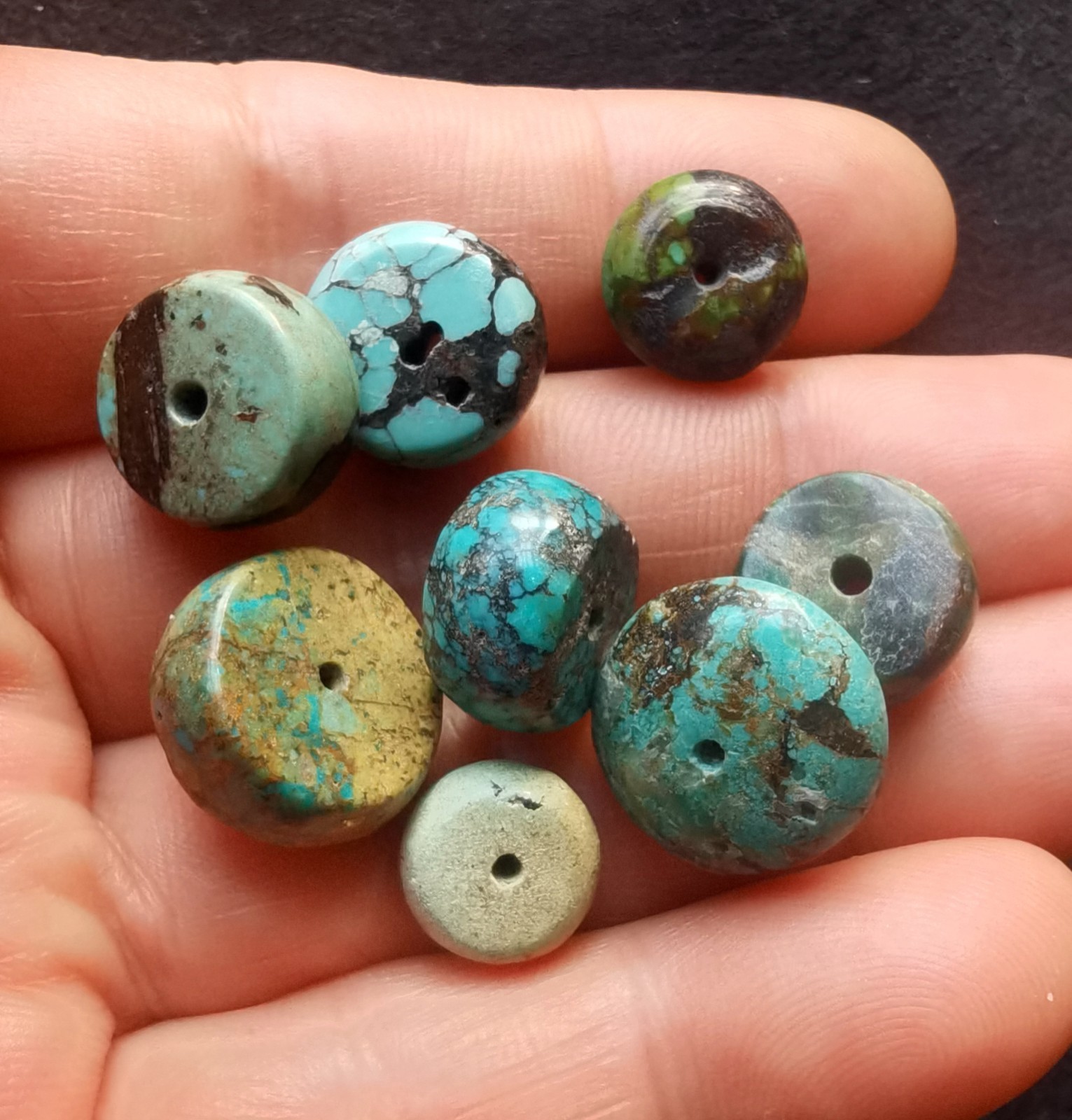 13.1g 8beads coin donut rainbow Genuine natural Hubei Turquoise stone loose bead