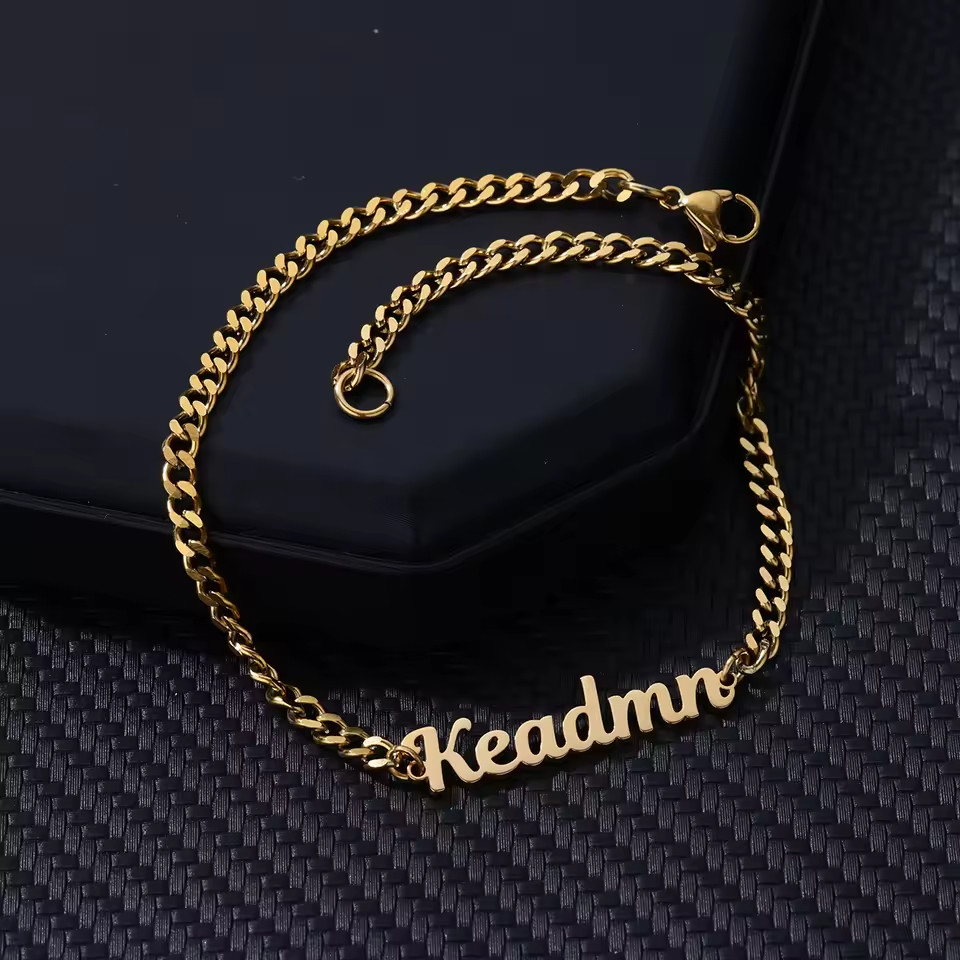Custom Name Cuban Chain Anklet Gold Silver Ankle Lobster Clasp Stainless Steel