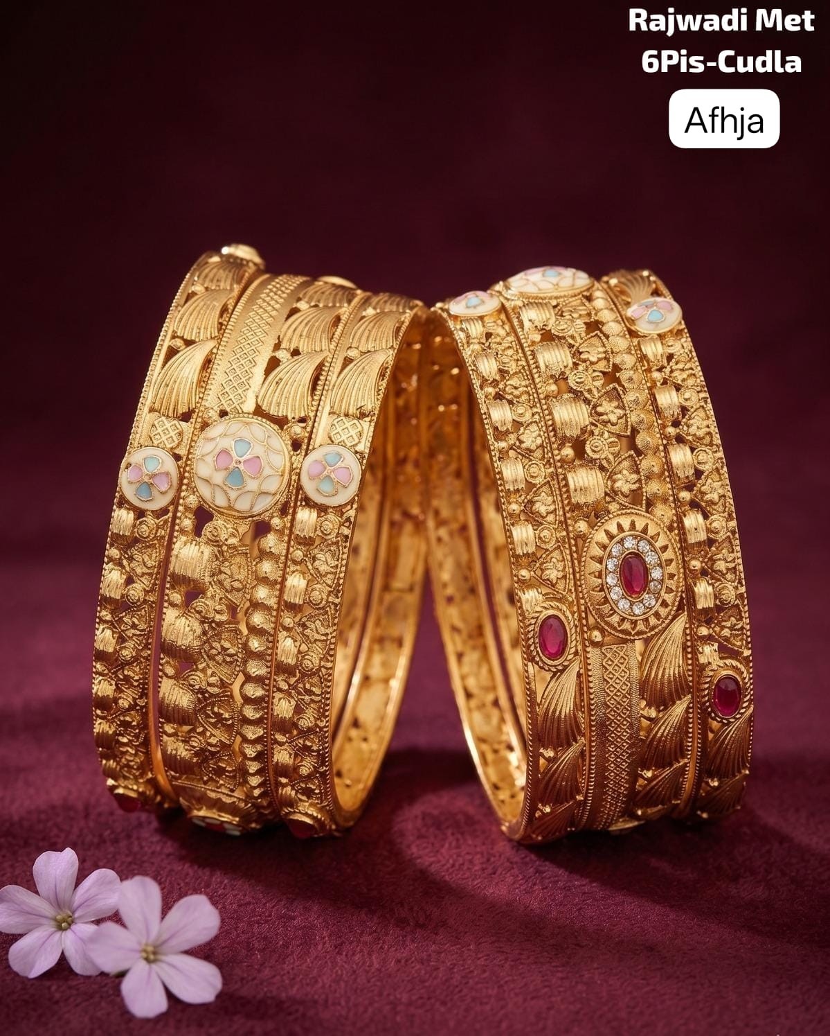 Premium Brass Rajwadi 6 Pcs Chudla Set – Traditional Designer Bangles (Sizes 2.4
