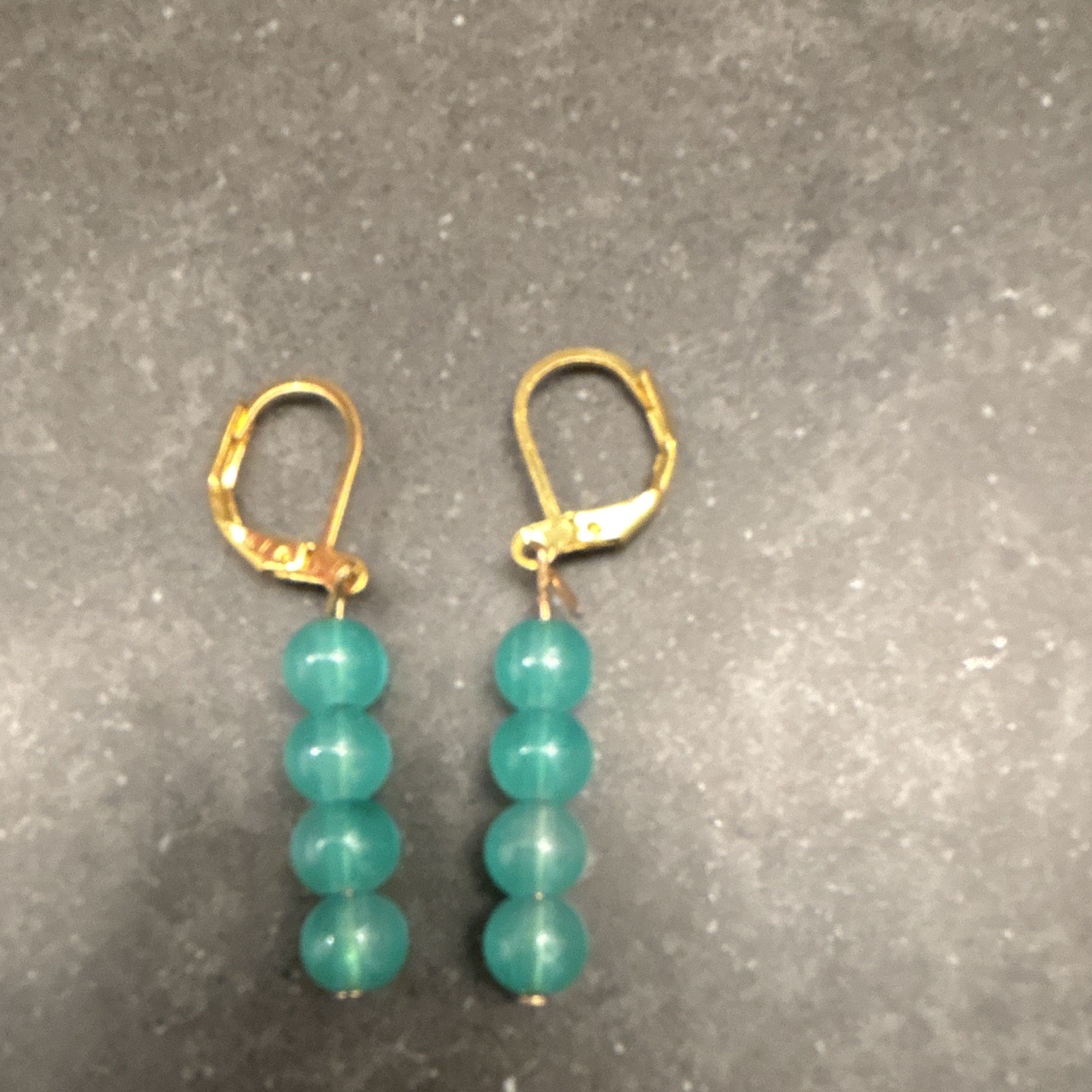 4 Pair Gold Tone Leverback Beaded Dangle Earrings Set Green Purple Blue Pink
