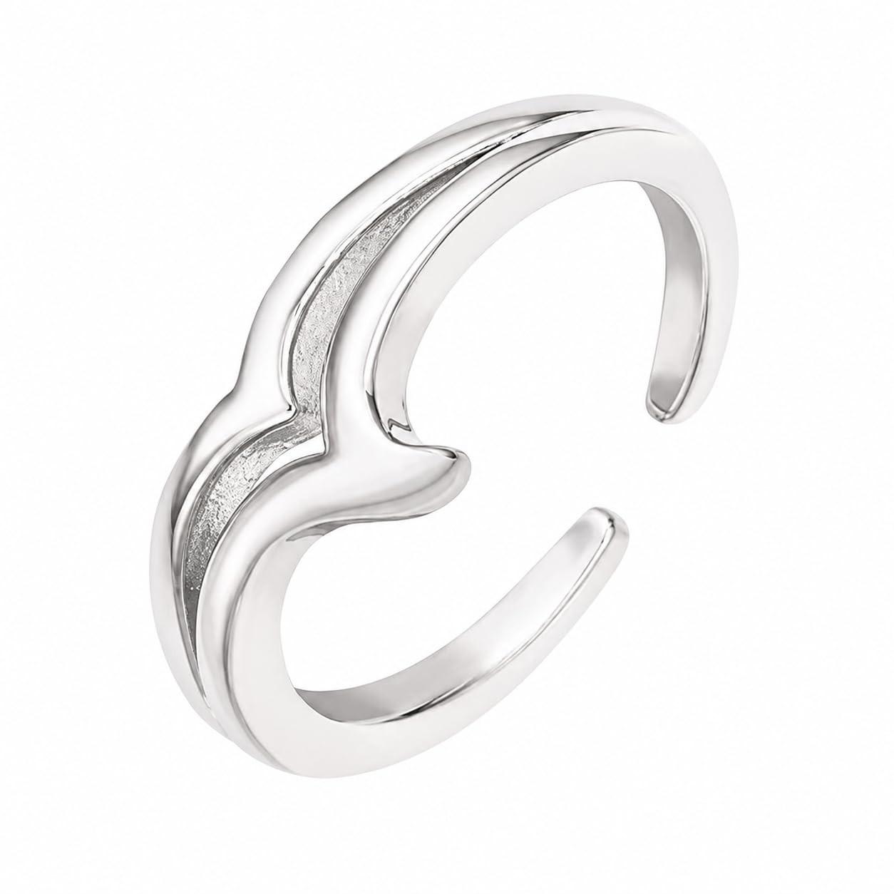 18K Gold Plated Smooth Wave Ring – Adjustable CZ Stackable Gift for Women