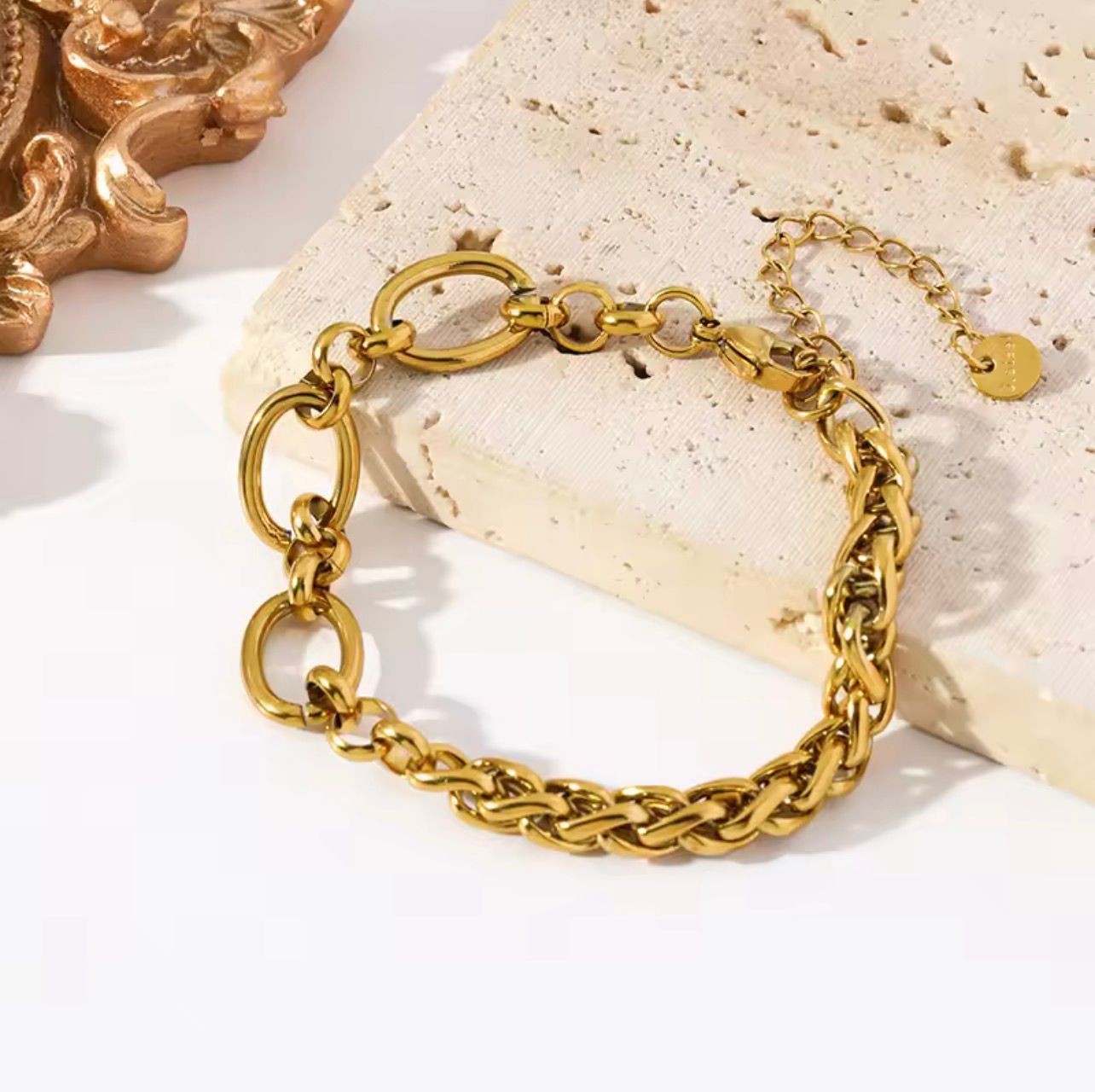 Chunky Chain Bracelet Women Adjustable Gold Tone Elegant Everyday Jewelry