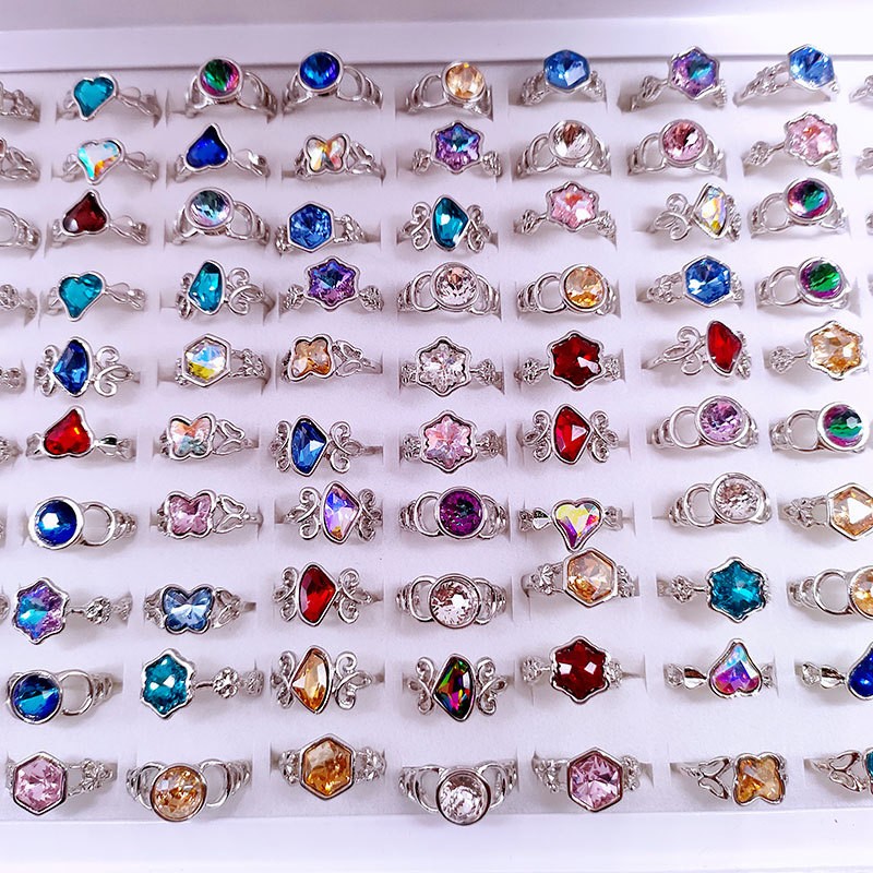 10-100pcs Wholesale Artificial Crystal Gemstone Rings Butterfly Fashion Jewelry