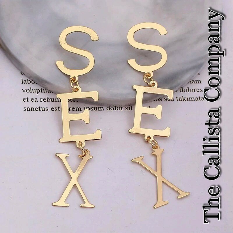 THE CALLISTA COMPANY, FASHION “SEX” DANGLE EARRINGS FOR WOMEN (GOLD or SILVER)