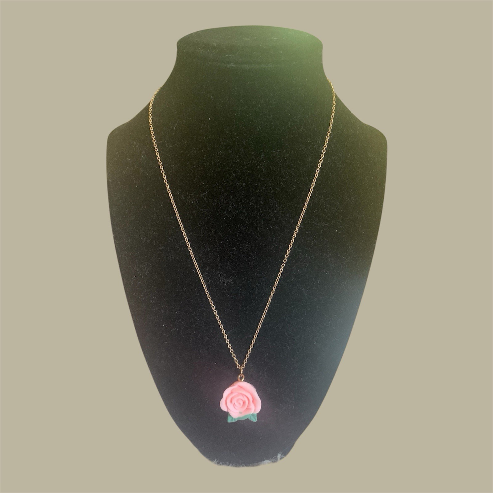 Dainty Pink Rose Pendant Necklace | Gold Tone Chain Minimalist Flower Jewelry