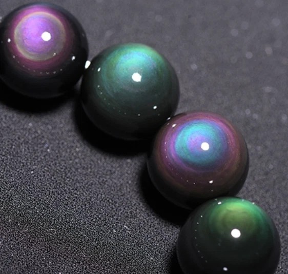 12mm Handmade Rainbow Obsidian Beaded Bracelet Love Reiki Unisex Gift Woman Man