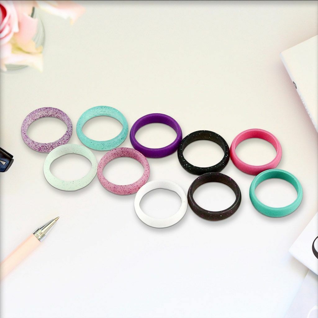 10 Pcs Flexible Silicone Wedding Ring Men Women Engagement Sport Rubber Band