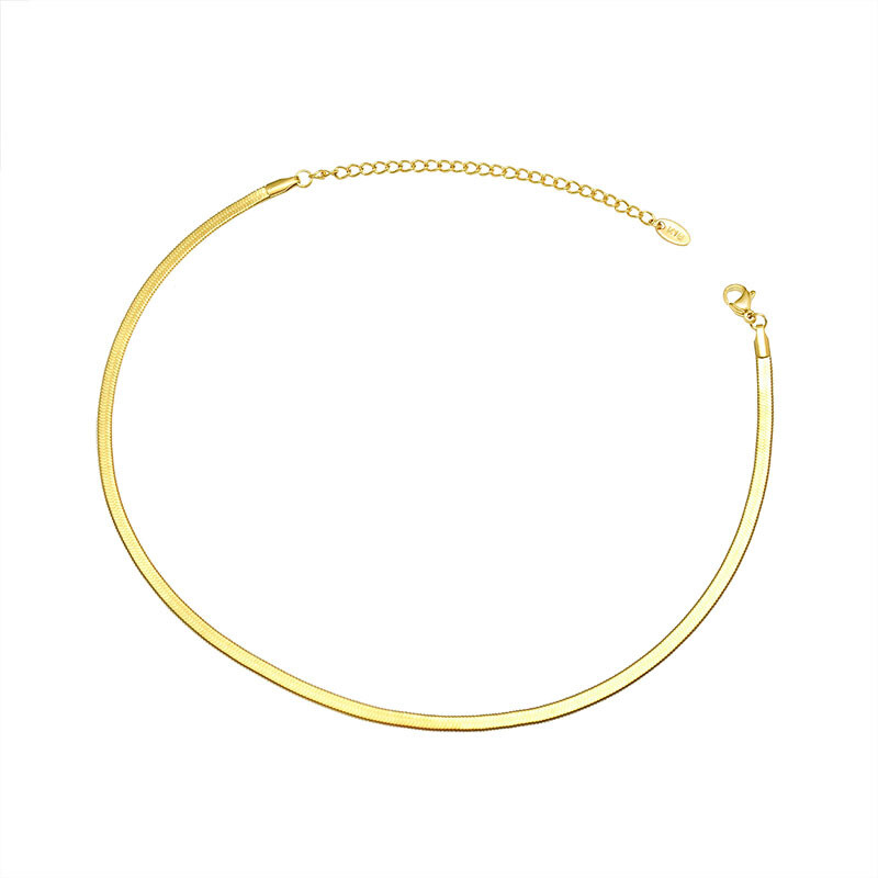 3mm Woman’s 18K Gold Plated Stainless Steel Flat Snake Necklace Choker Chain