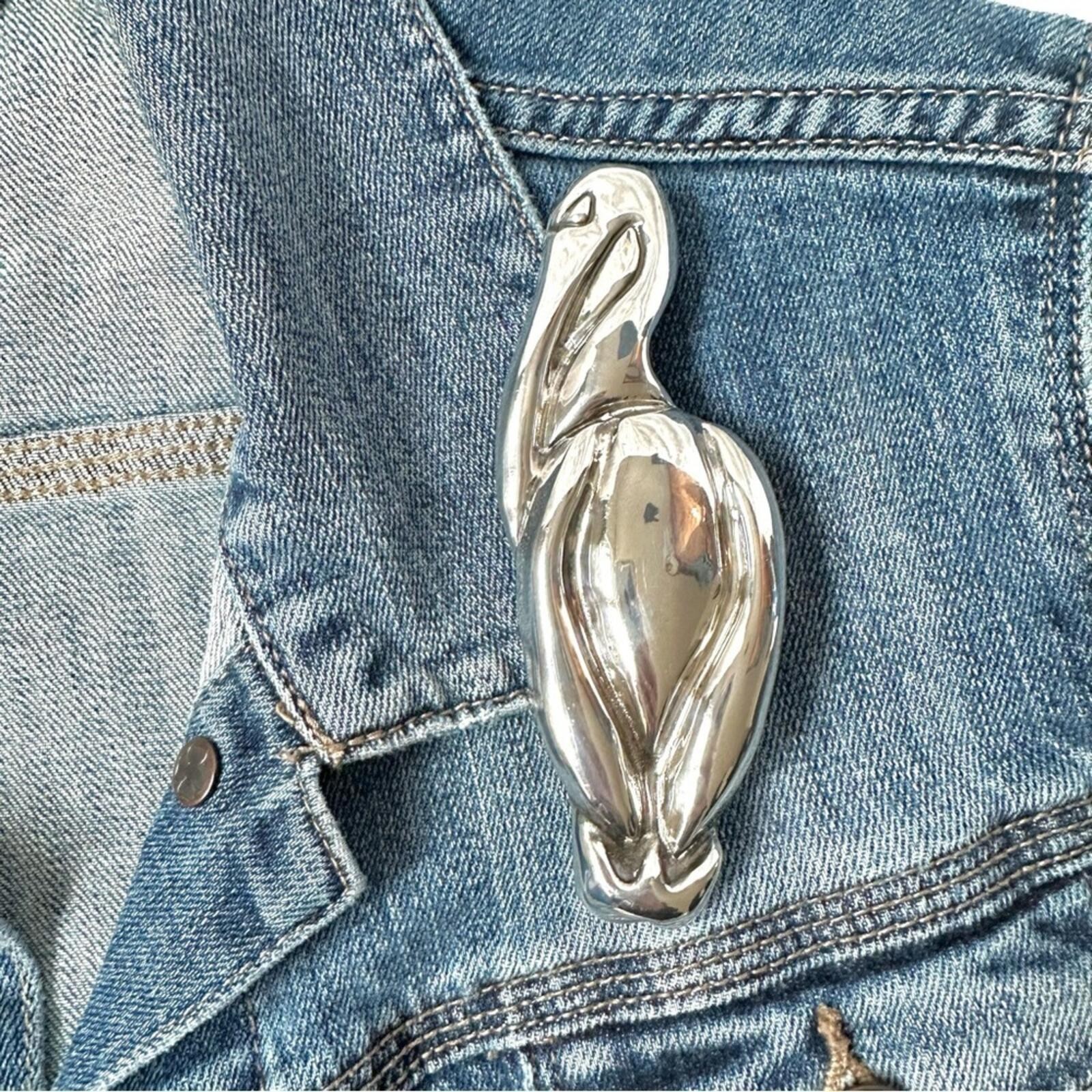 Vintage 80s Sterling Silver 925 Pelican Stork Brooch Electroformed – 4.25 inch