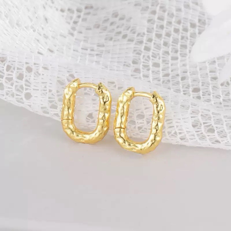 925 Silver Textured Huggie Hoop Earrings 7mm Small Hammered Earrings A47