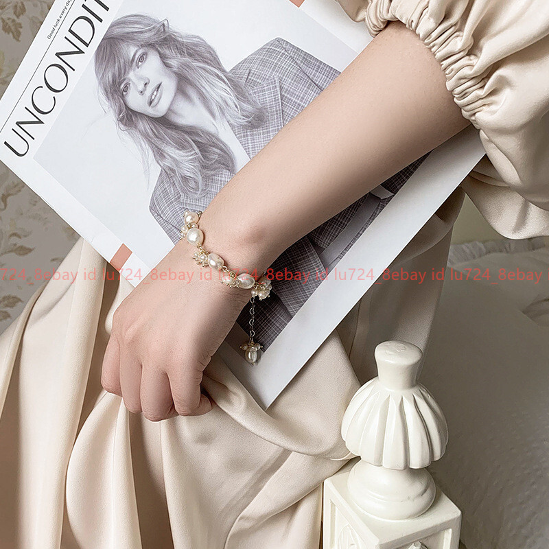 Genuine Natural 11-12mm White Freshwater Baroque Pearl Beads Bracelet 6-9 In