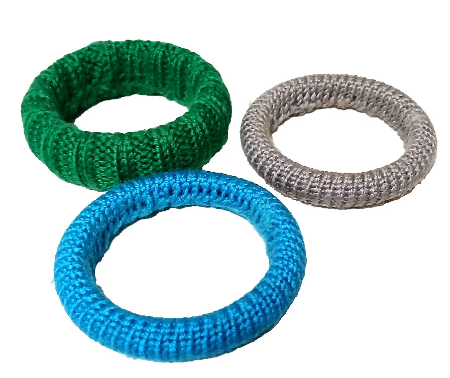 Set of 3 Vintage Woven Wrapped Sweater Bangle Bracelets Teal, Green & Gray