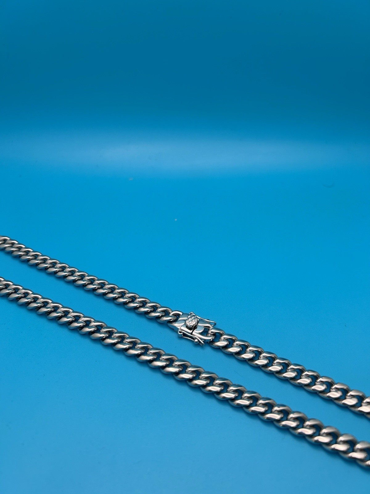 Cuban Link Chain Necklace, 14k White Gold Plated Stainless Steel 6mm