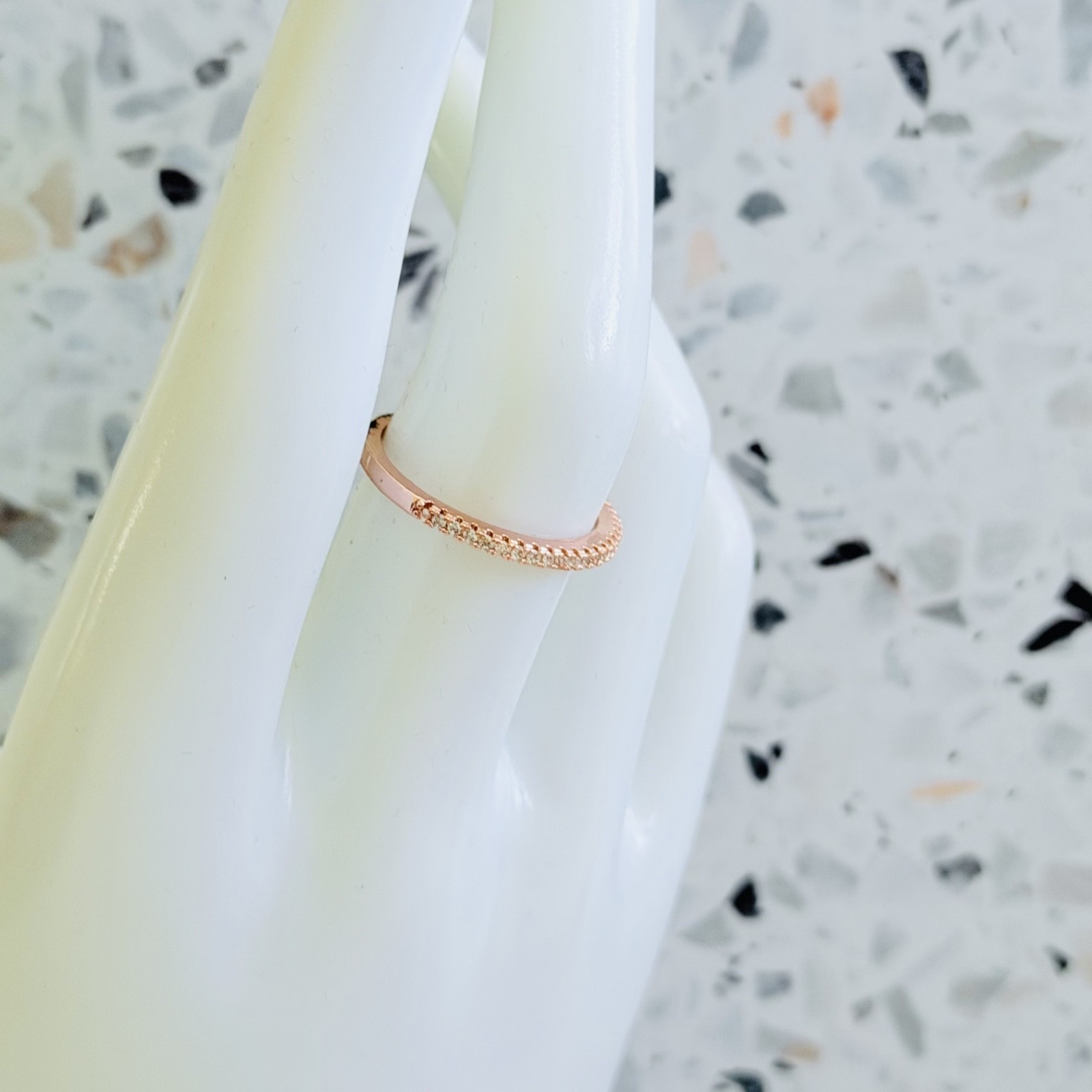 14K Rose Gold 925 Silver Imitation Sapphire Eternity Band Stackable Women’s Ring