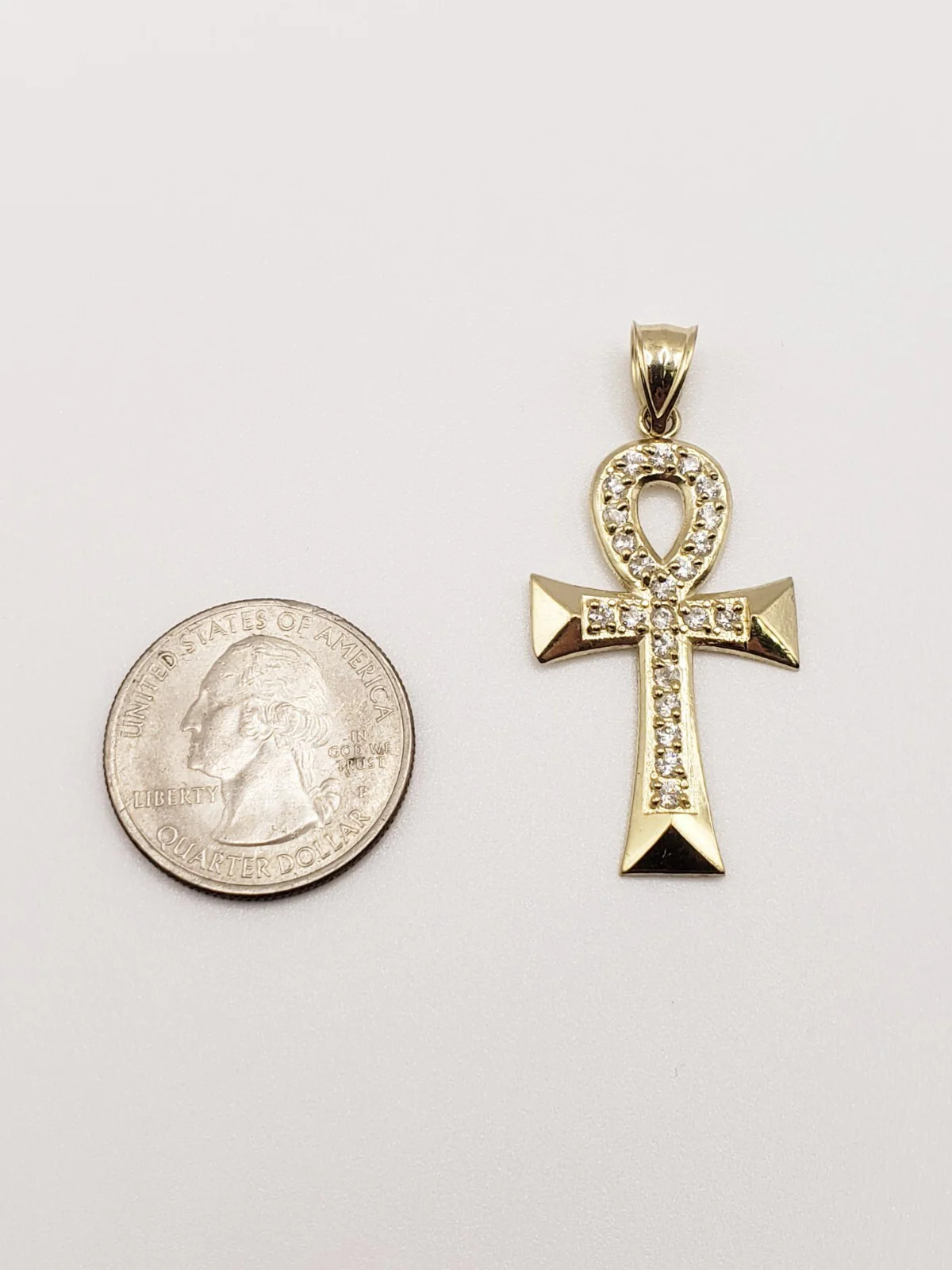 10KT Yellow Gold Ankh Cross with Stones Pendant/Charm