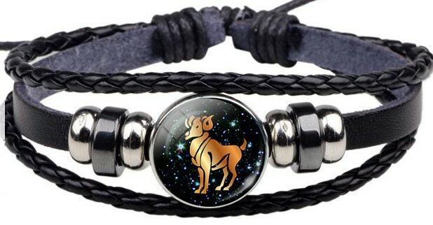 12 Signs Zodiac Horoscope Astrology Spiritual Magic Leather Bracelet Wristband