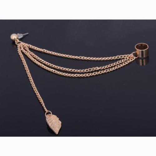 Women Punk Rock Leaf Chain Tassel Dangle Ear Stud Cuff Wrap Earring Eardrop P29