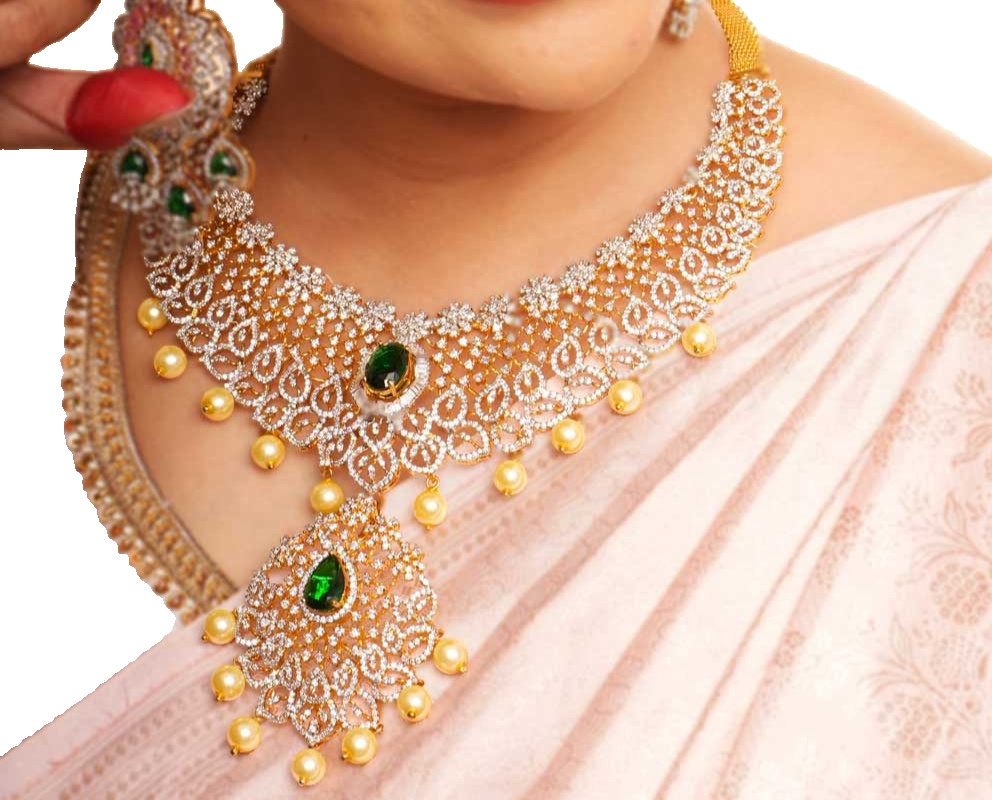 Sneha Rateria necklace diamond 5A cubic Zirconia 92.5% silver w/ gold polish