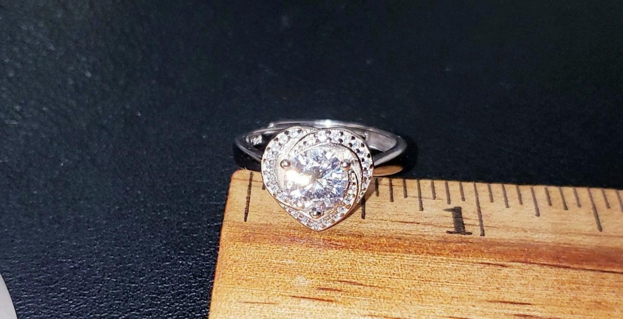 925 Sterling Silver 1 CWT Heart-Shaped C.Z. Ring (Size 7)