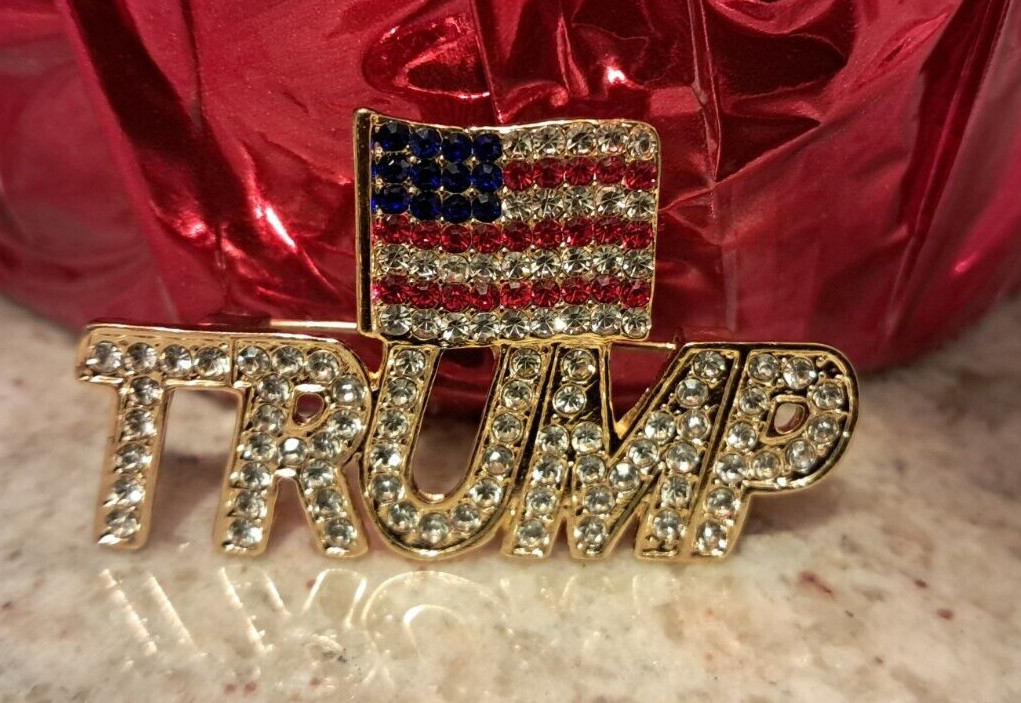 Pair of Trump Brooch w/ The USA Flag & Love Trump Brooch Pin 2024 United States