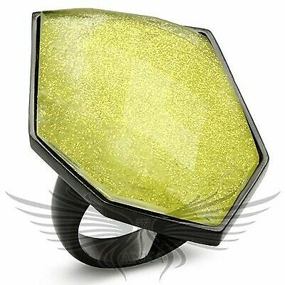 Apple Yellow Synthetic Stone Black Ion Plated Ip Fashion Ring Vl001