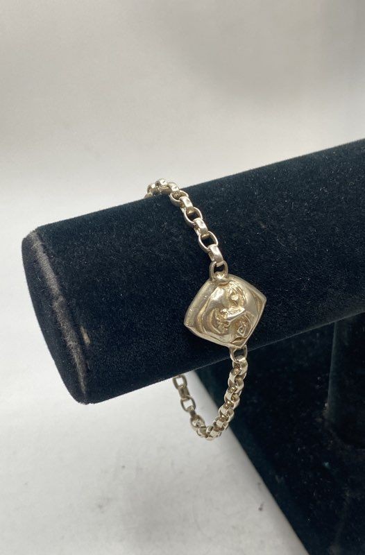 Sterling Silver 925 Gold Tone Moon Face Bracelet & Necklace Set 13.7g