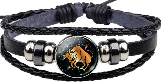 12 Signs Zodiac Horoscope Astrology Spiritual Magic Leather Bracelet Wristband