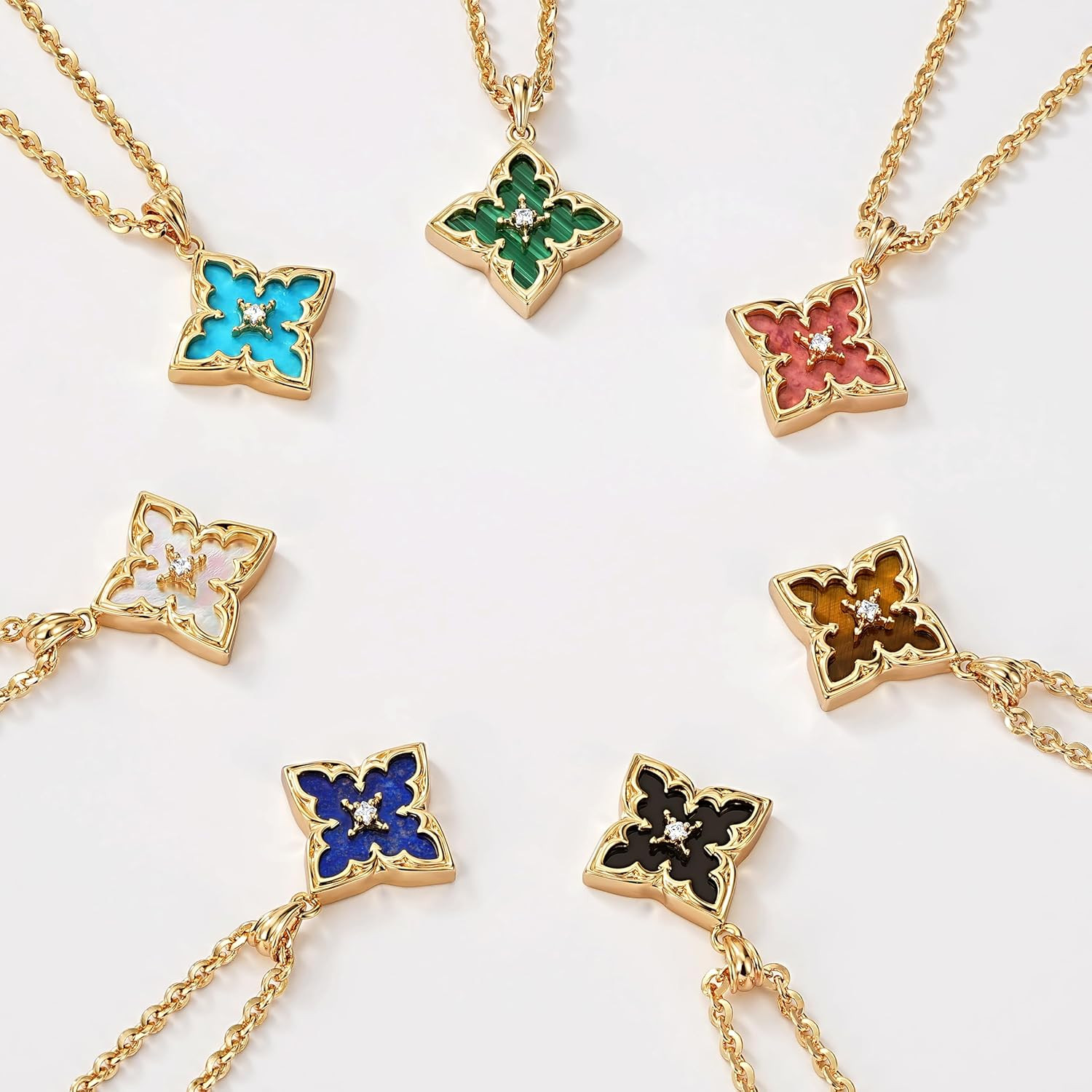 Gold Clover Necklace for Women Dainty 14K Gold Plated CZ Pendant Necklace Adjust