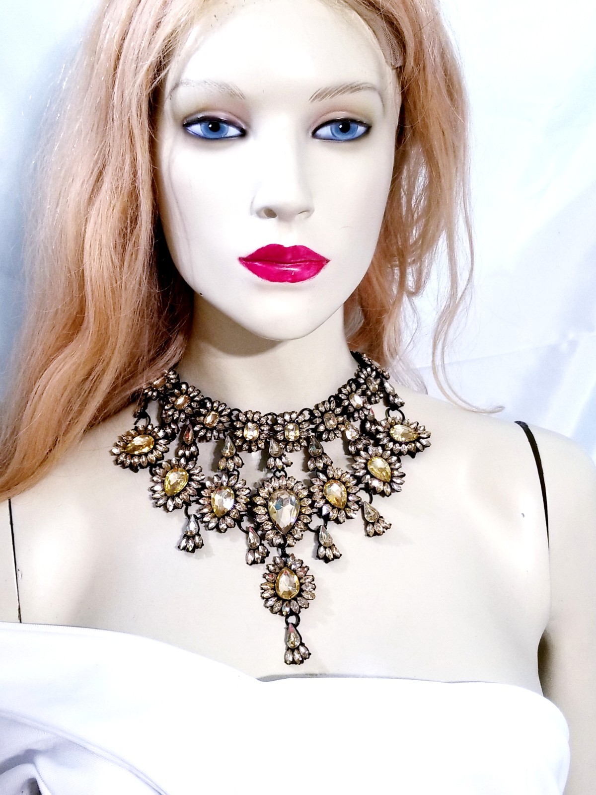 Topaz Statement Choker Rhinestone Necklace Bridal Prom Pageant Gothic