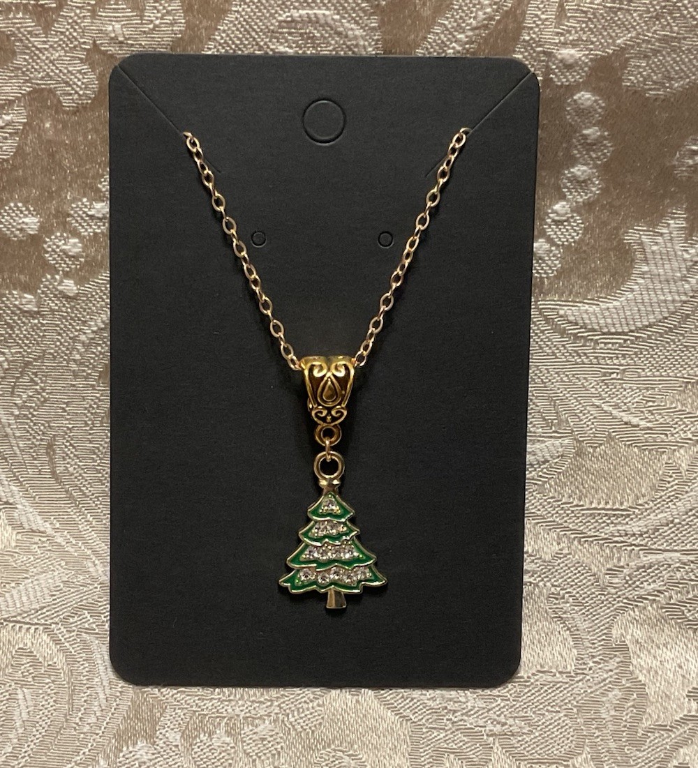 Decorative Christmas Tree Charm Christmas Holiday Boho Trendy Gold Necklace 18”