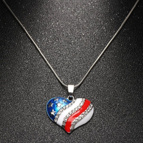 United States of American Flag Heart Necklace, 4th of July, American, USA