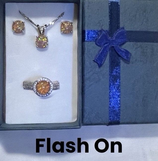 DEAL! Stunning Orange Fire Opal Necklace, Earrings, & CZ Halo Ring Size 9 Set