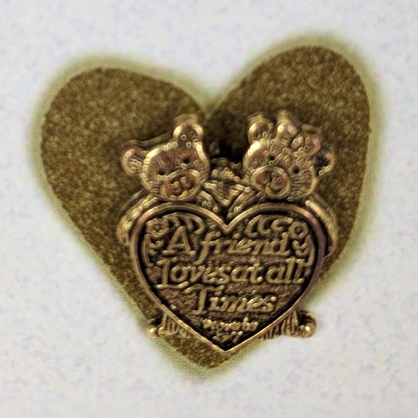 Spiritual Expressions Cross Pin Lapel Heart Bear Brooch Gold Toned USA Lot Of 2