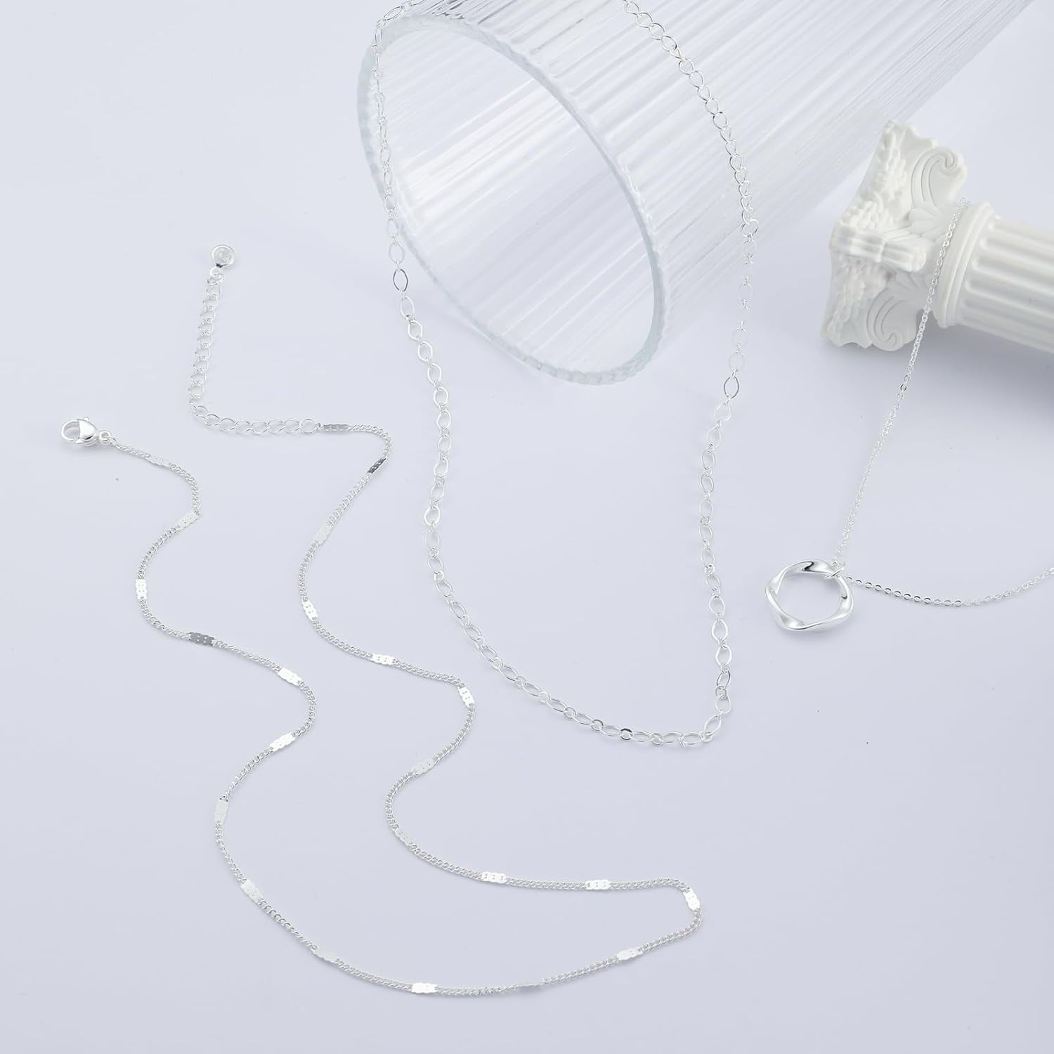 Layered Silver Necklaces for Women, Sterling Silver Stackable Stack Choker Neckl