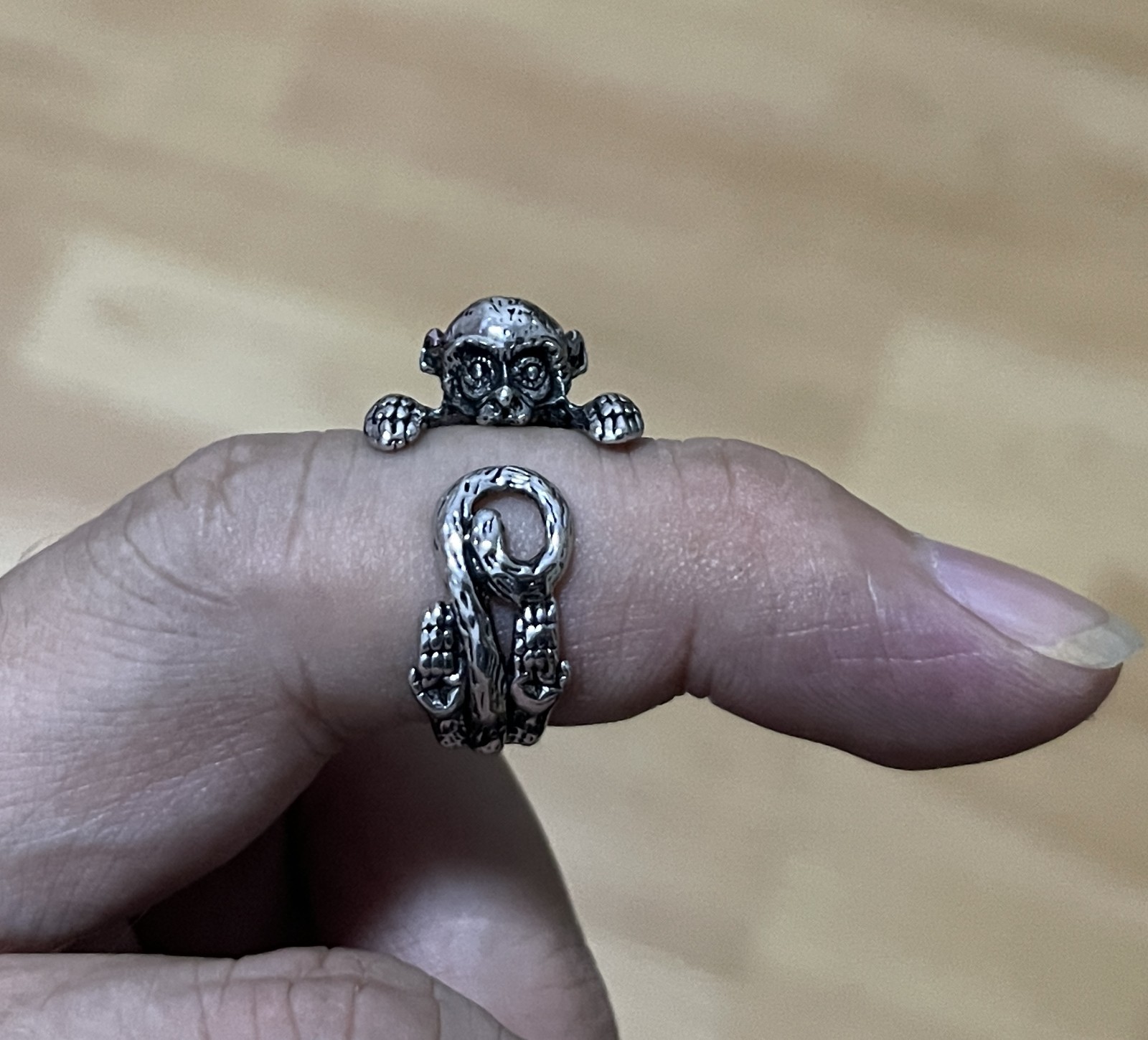 Antique Style Unisex Punk 3D Monkey Silver Adjustable Band Ring