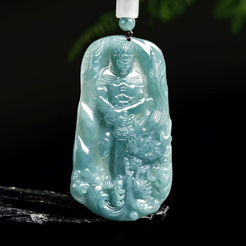 Real Grade A 100% Natural Jade Jadeite Dragon Monkey Oblong Pendant Necklace
