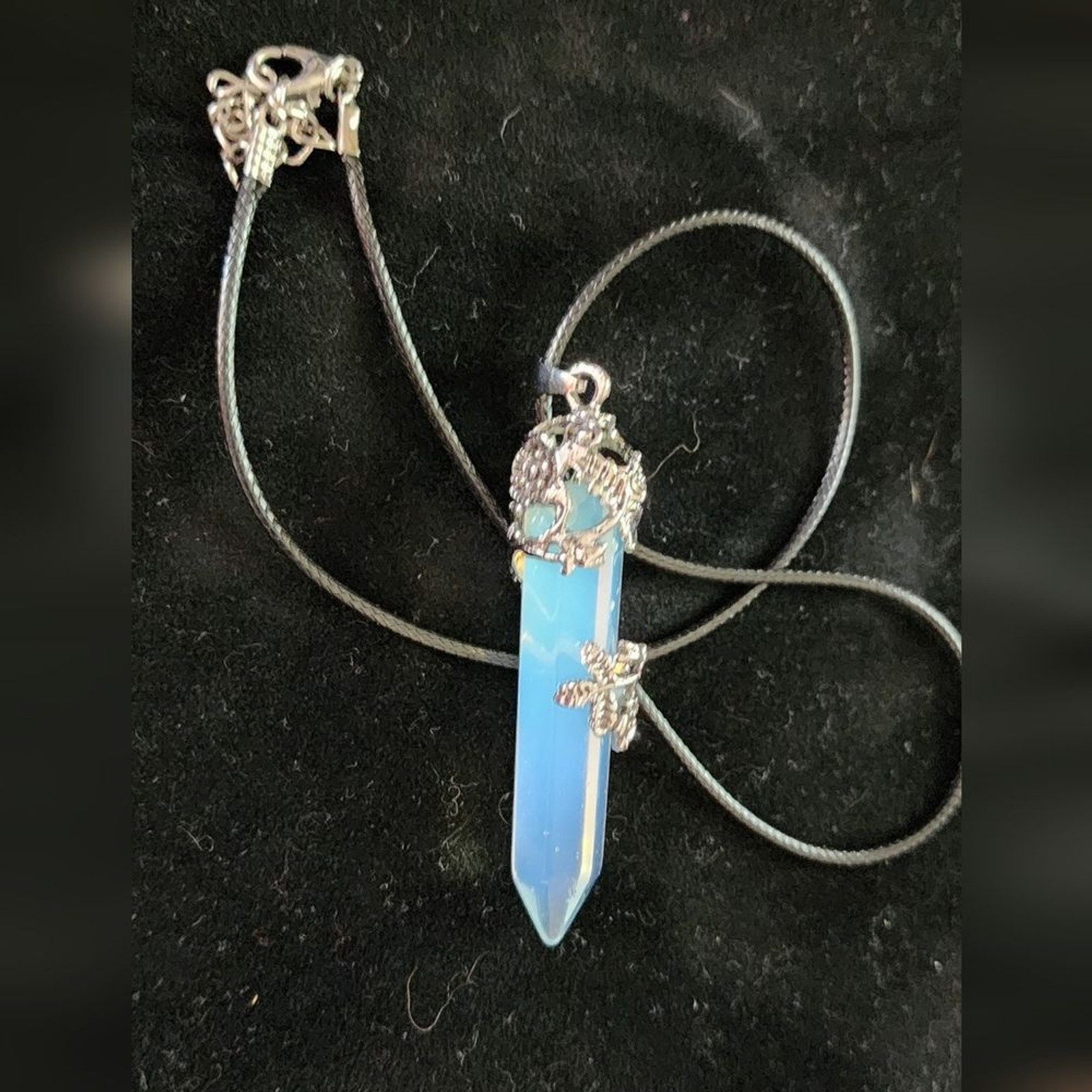 NWOT Synthetic Opal Pendant and Black Cord Necklace Unisex