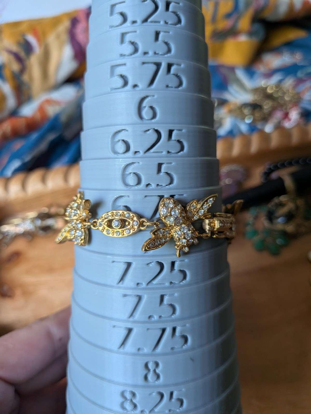 Joan Rivers Signed Gold Tone Bee Bar Link Crystal Rhinestone Bracelet