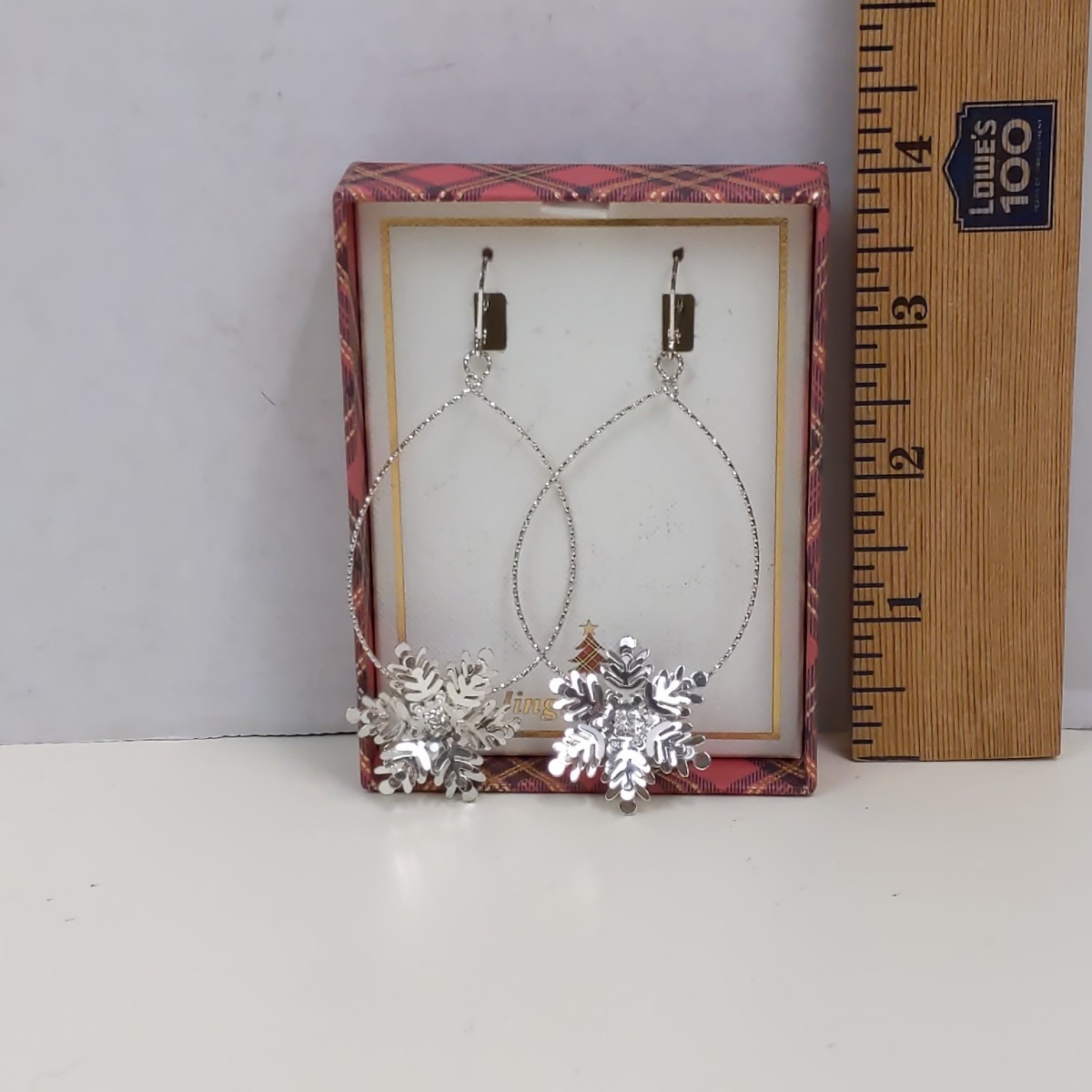 Christmas Snowflake Hoop Earrings Silver Tone Holiday Jewelry Gift Boxed
